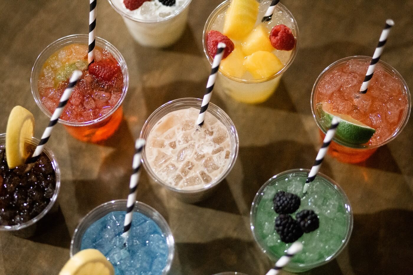 various colorful soda drinks